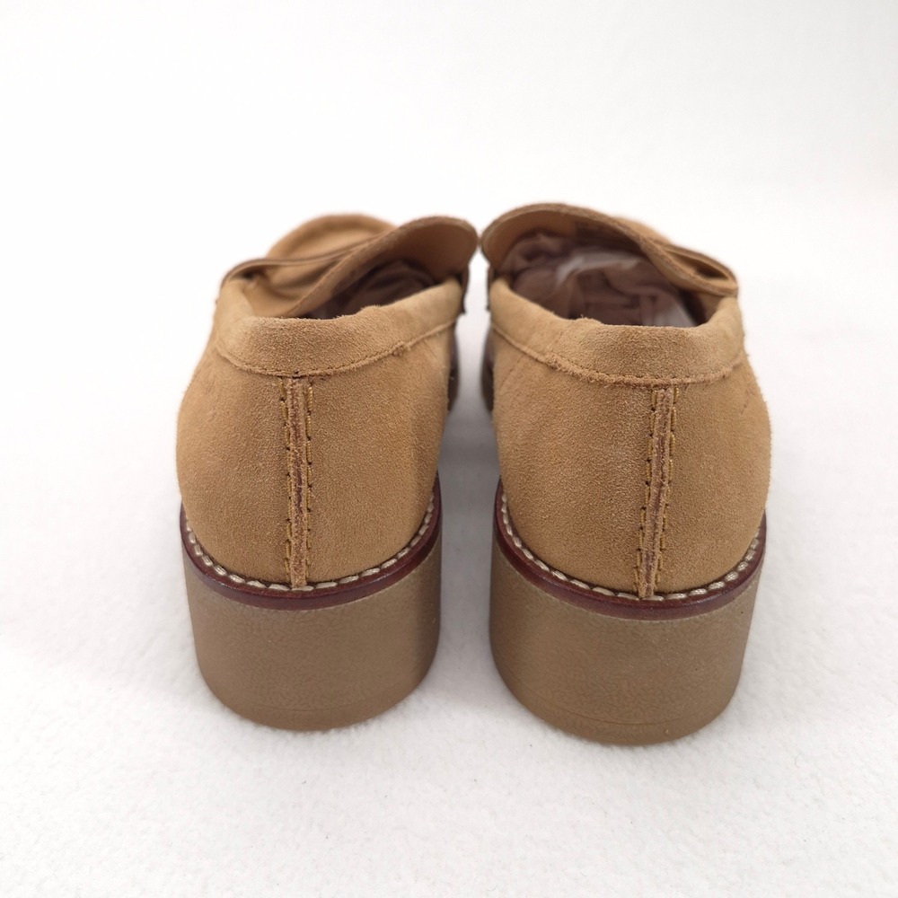 Clarks Orianna W Suede Penny Loafers Tan 8.5 Preppy Academic Chunky Platform Lug - Picture 5 of 11